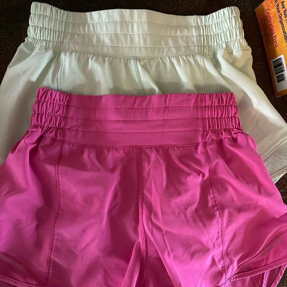 lululemon athletica Hotty Hot 2.5 high waist Shorts in Hot Pink and light lime